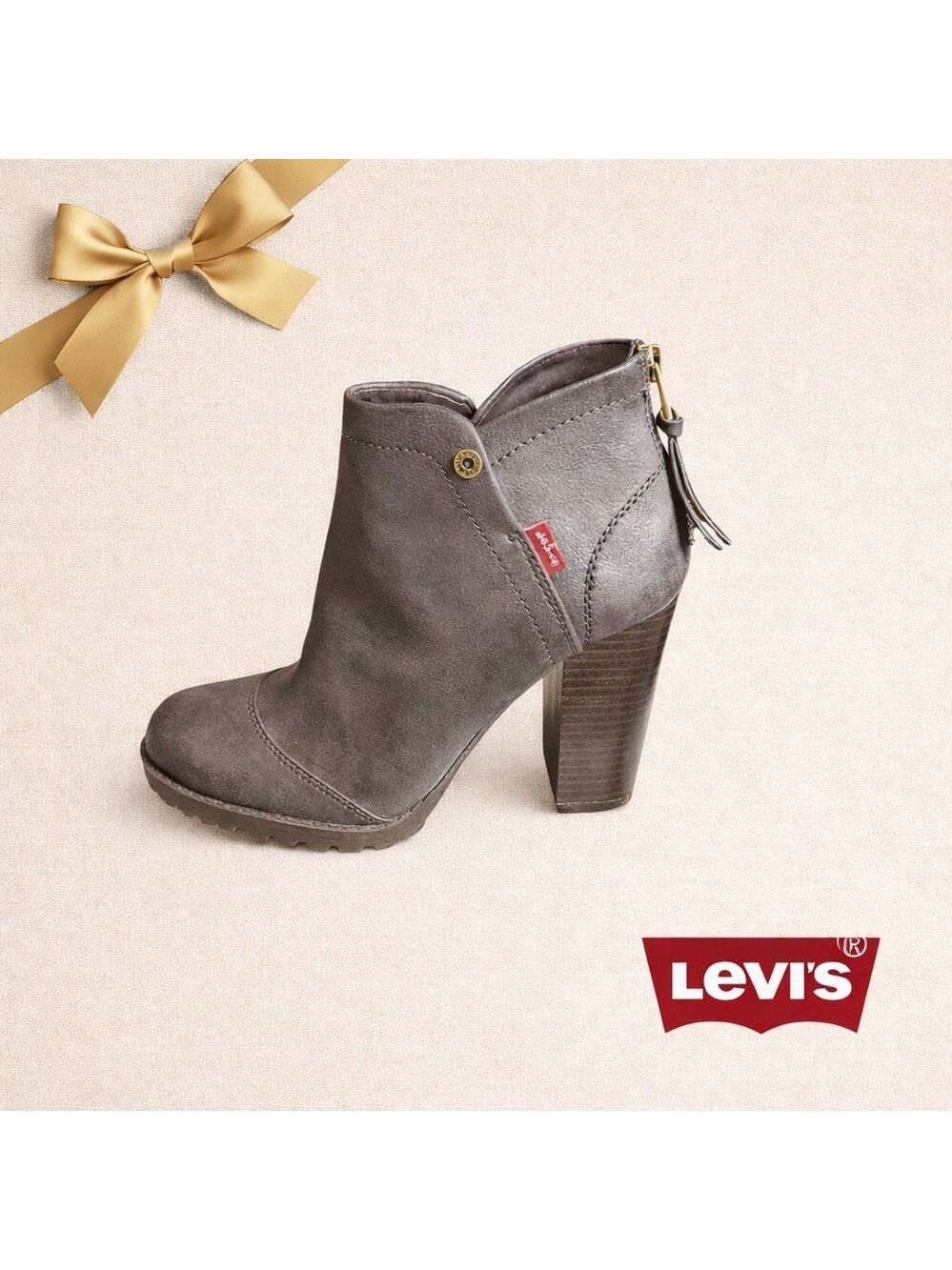 Levi’s Brown Leather Ankle Booties Block Heel Size 6.5